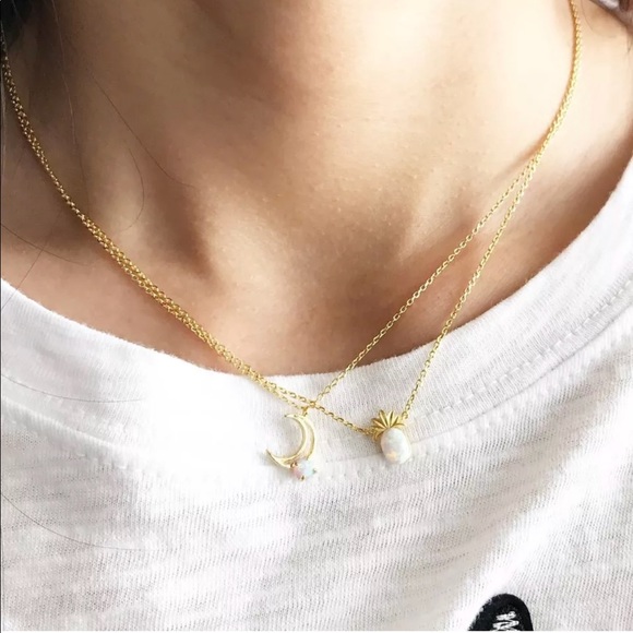 3/$30 Created Opal Moon Crescent Pendant Necklace - Picture 2 of 3